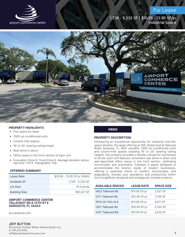 Industrial space for lease Sarasota Florida